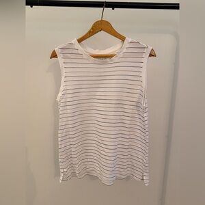 Chic Striped Sleeveless Tee - White and Gray
